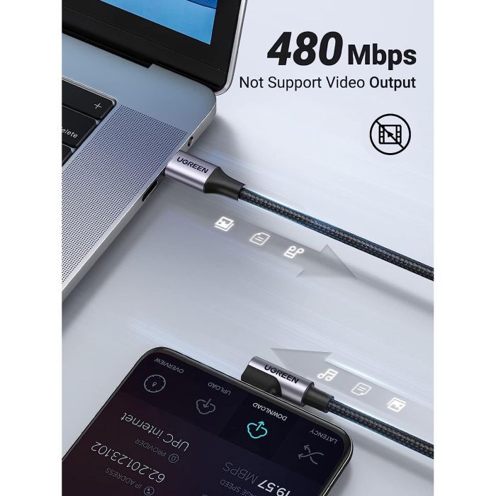 Дата кабель USB-C to USB-C 3.0m 60W US255 90-degree Angle Black Ugreen (80714) зображення 4