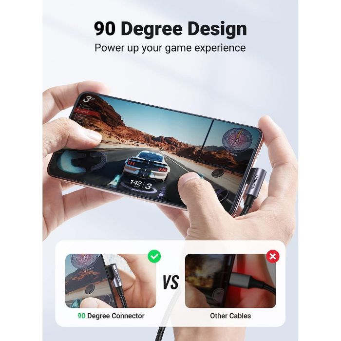 Дата кабель USB-C to USB-C 3.0m 60W US255 90-degree Angle Black Ugreen (80714) зображення 5