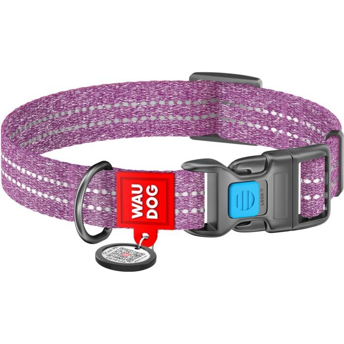 Нашийник для тварин WAUDOG Re-cotton з QR паспортом світловідбивний Ш 15 мм Д 25-35 см салатовий (02865)