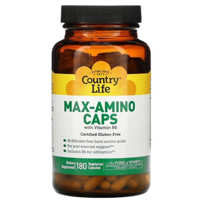 Аминокислота Country Life Комплекс Аминокислот с Витамином B6, Max-Amino Caps, 180 вегета (CLF-01496)