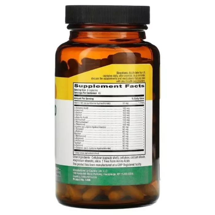 Аминокислота Country Life Комплекс Аминокислот с Витамином B6, Max-Amino Caps, 180 вегета (CLF-01496) изображение 2