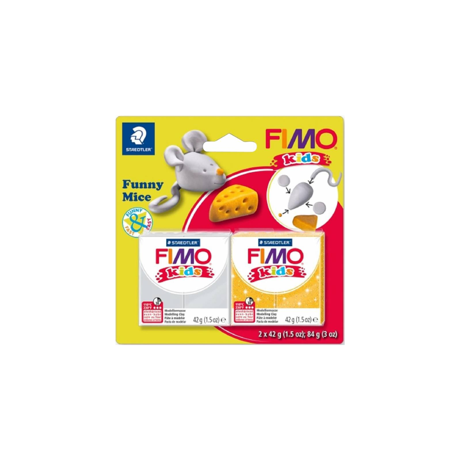 Набор для творчества Fimo Kids Веселый мышонок 2 цвета х 42 г (4007817057254)