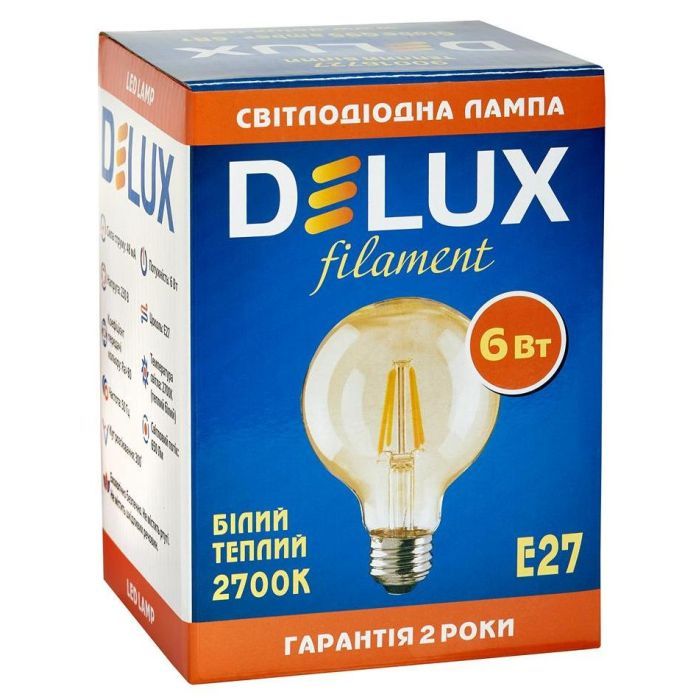 Лампочка Delux Globe G95 6Вт E27 2700К amber filament (90016727) зображення 2