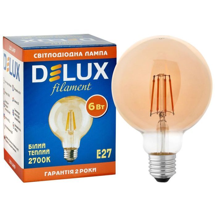 Лампочка Delux Globe G95 6Вт E27 2700К amber filament (90016727) зображення 3