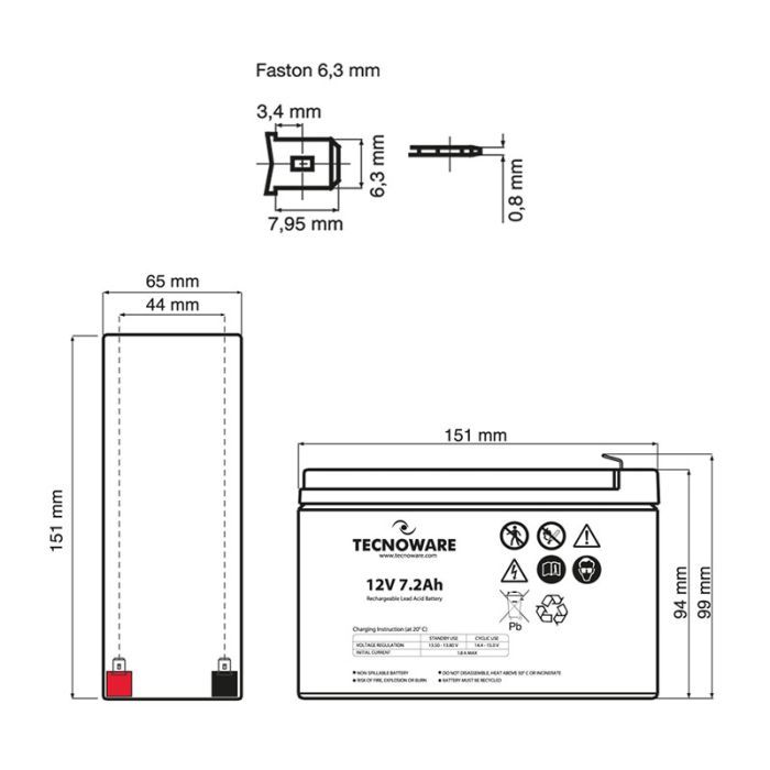 Батарея к ИБП TECNOWARE 12V-7.2Ah (EACPE12V7A2TWP) изображение 3