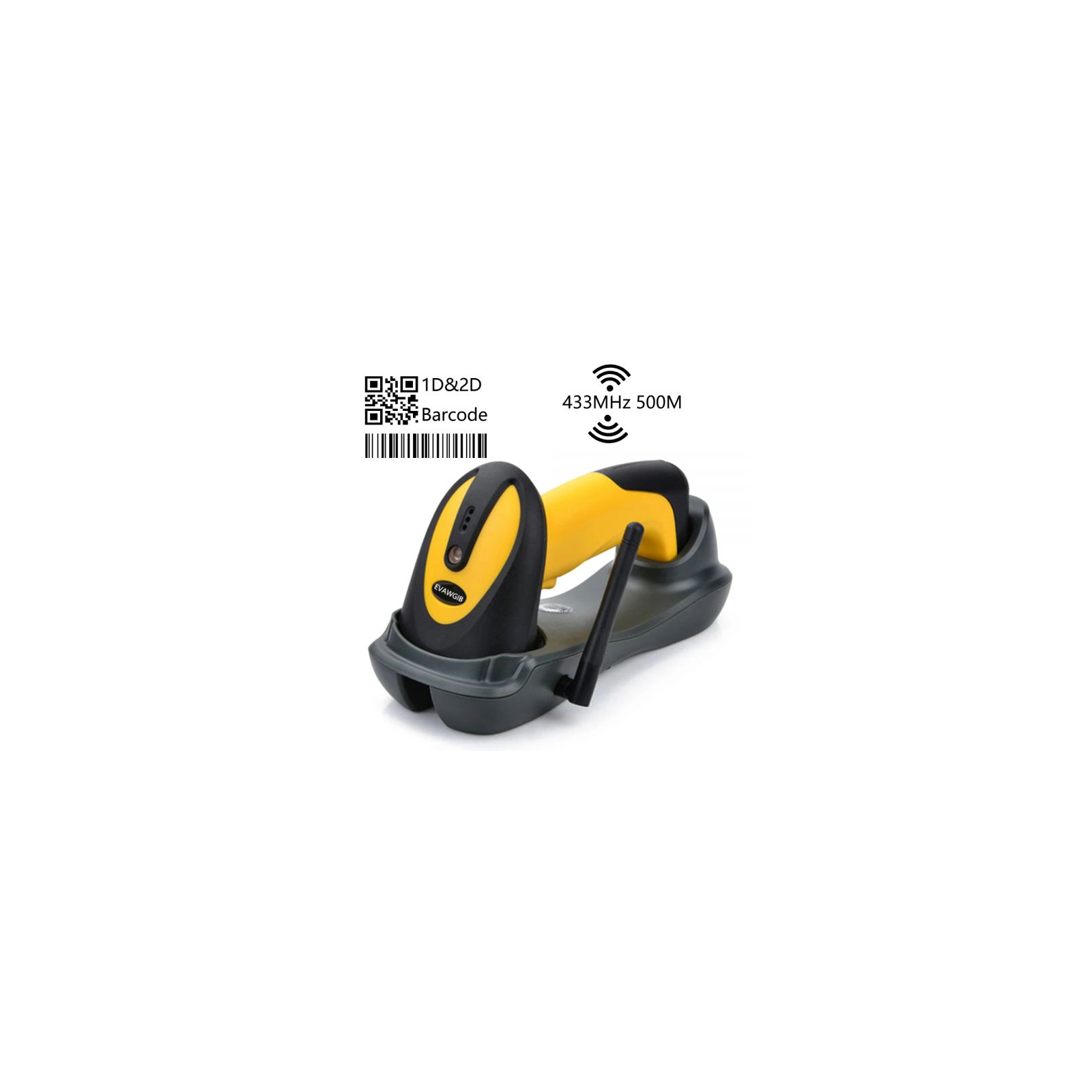 Сканер штрих-кода UKRMARK EV-W2503 2D, 433MHz, USB, IP64, stand, black/yellow (00769) изображение 4