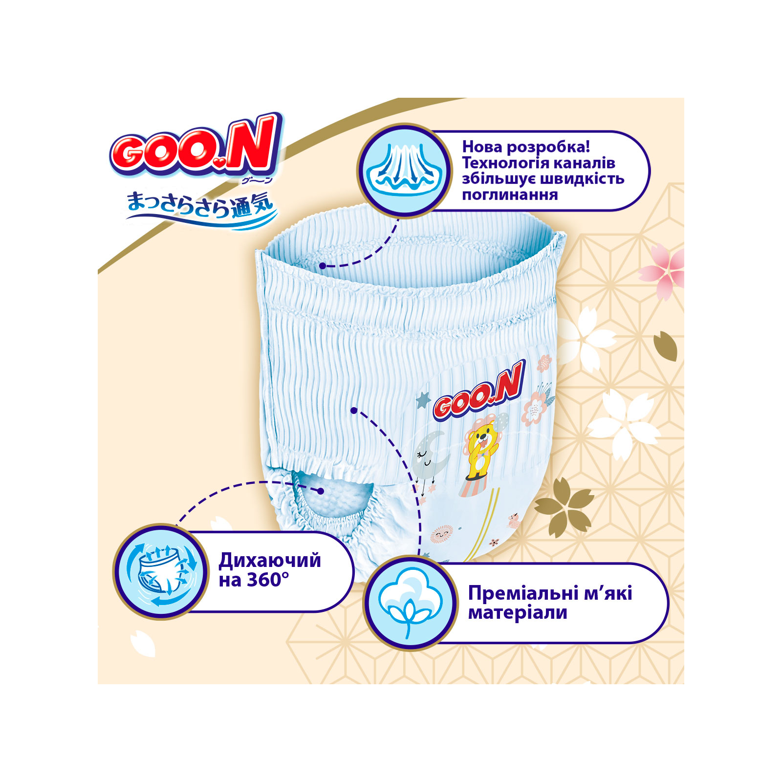 Підгузки GOO.N Premium Soft 12-17 кг Розмір 5 XL 36 шт (F1010101-158) зображення 2