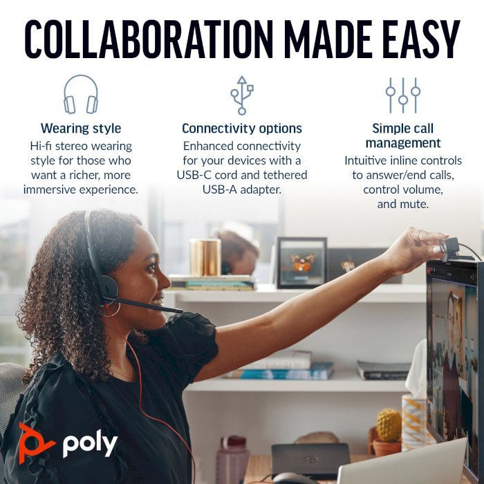 Наушники Poly Blackwire 3220 USB-A/C (8X228AA) изображение 4