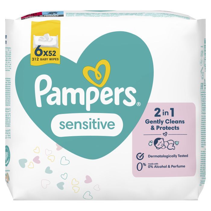 Дитячі вологі серветки Pampers Sensitive 6 пачок х 52 шт (8001841041452) зображення 2