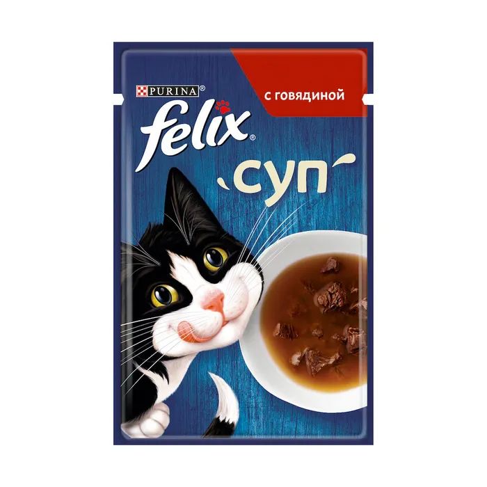 Вологий корм для кішок Purina Felix Суп з яловичиною 48 г (8445290571625)