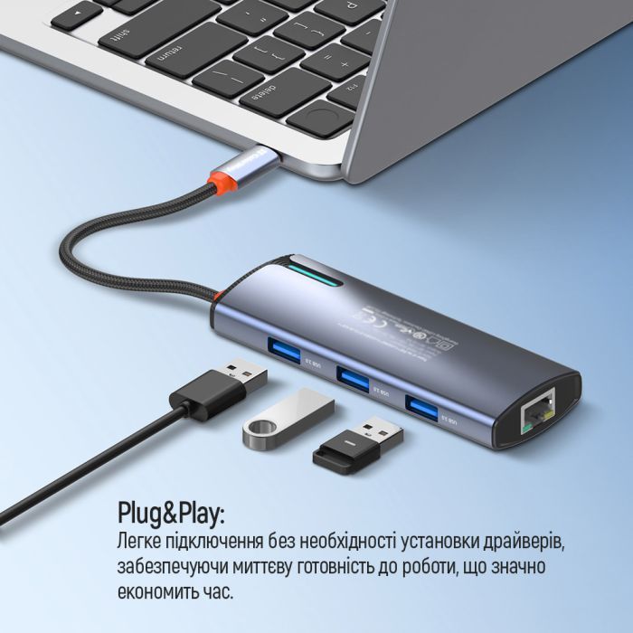 Порт-реплікатор ColorWay Docking Station USB-C 6-в-1 Type C PD 100W/USB3.0х3/HDMI 4К/RJ45 (CW-HUB02) зображення 11