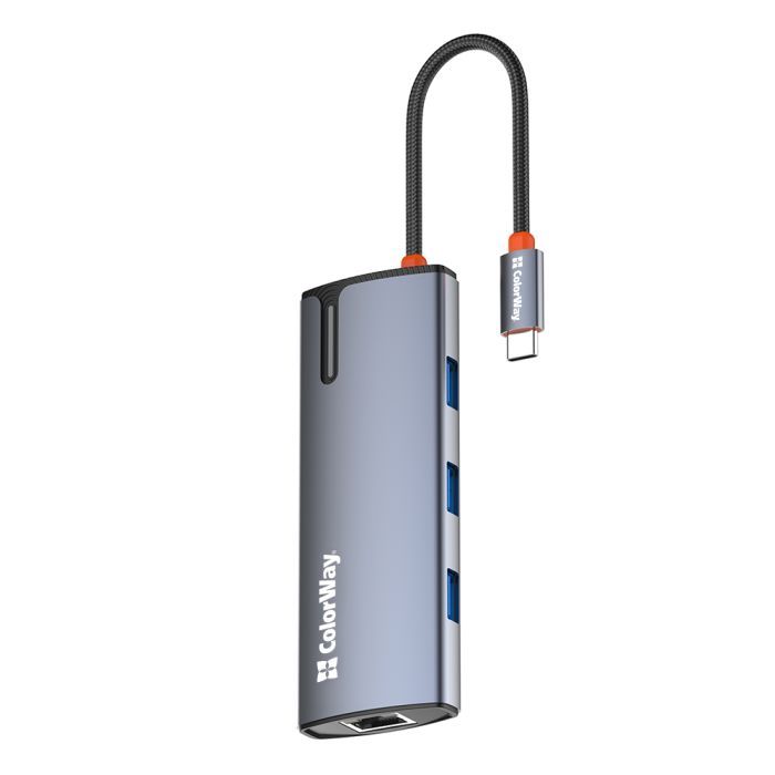Порт-реплікатор ColorWay Docking Station USB-C 6-в-1 Type C PD 100W/USB3.0х3/HDMI 4К/RJ45 (CW-HUB02) зображення 3
