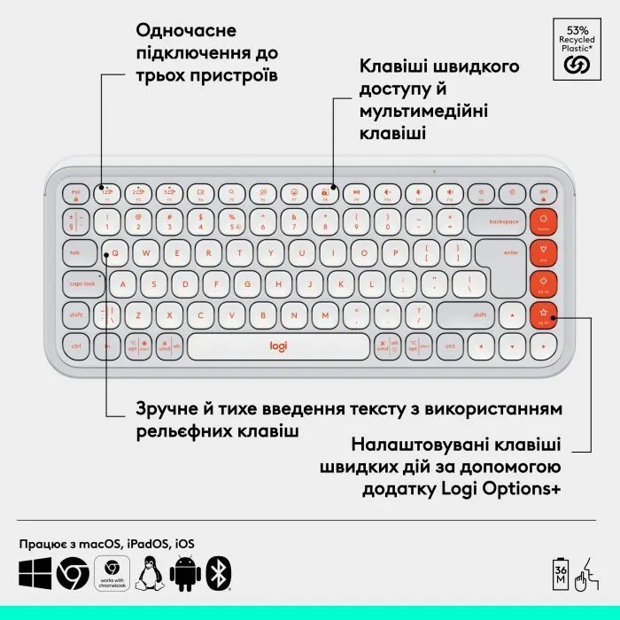Клавиатура Logitech POP Icon Keys Bluetooth UA Off-White (920-013072) изображение 6