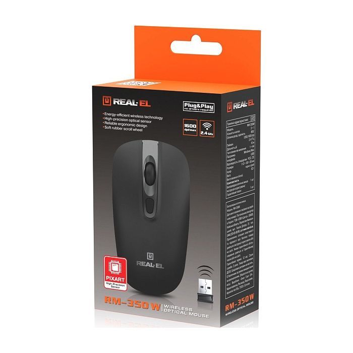 Мышка REAL-EL RM-350W Wireless Black/Gray (EL123200043) изображение 8