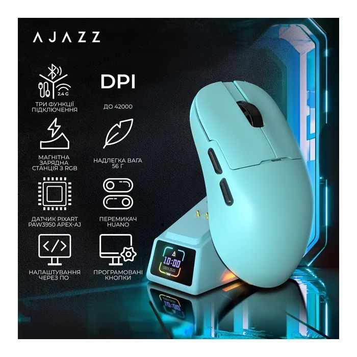 Мышка Ajazz AJ159 APEX Wireless/Bluetooth/USB White (AJM159-A-W) изображение 10