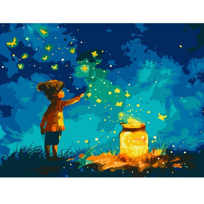 Картина по номерам Santi Хлопчик і світлячки, 40*50см, LED підсвітка (955096)