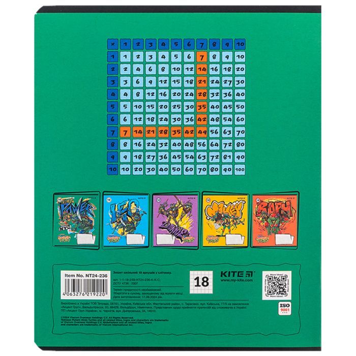Зошит Kite Ninja Turtles, 18 аркушів, клітинка (NT24-236) зображення 5