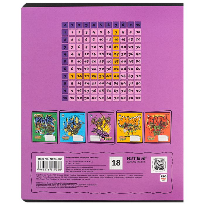 Зошит Kite Ninja Turtles, 18 аркушів, клітинка (NT24-236) зображення 9