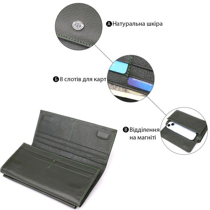 Кошелек ST Leather Из натуральной кожи Зеленый (23068) изображение 4