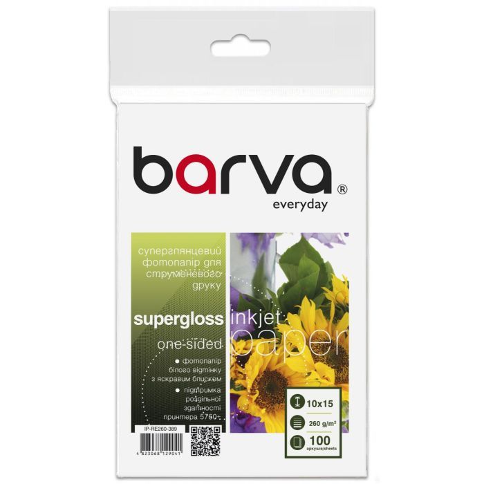 Фотобумага Barva 10x15, 260 g/m2, Everyday, superglossy, 100c (IP-RE260-389)