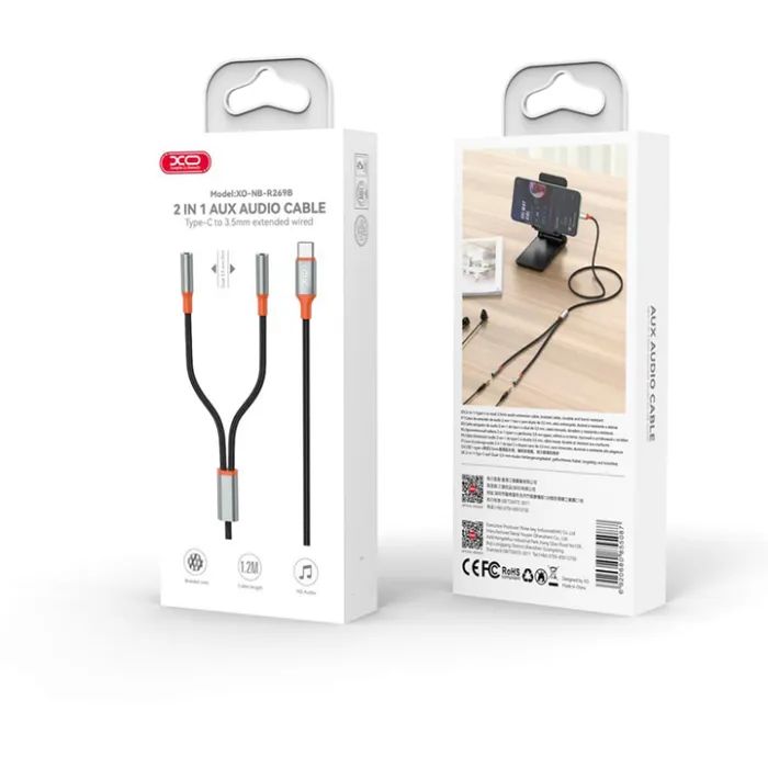Переходник USB-C to 2x3.5mm F 1.0m NB-R269B black XO (NB-R269B.black) изображение 4
