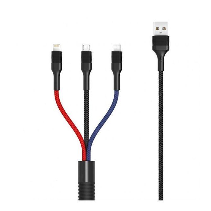 Дата кабель USB 2.0 AM to Lightning + Micro 5P + USB-C 1.2m black XO (XO-NB54-3in1)