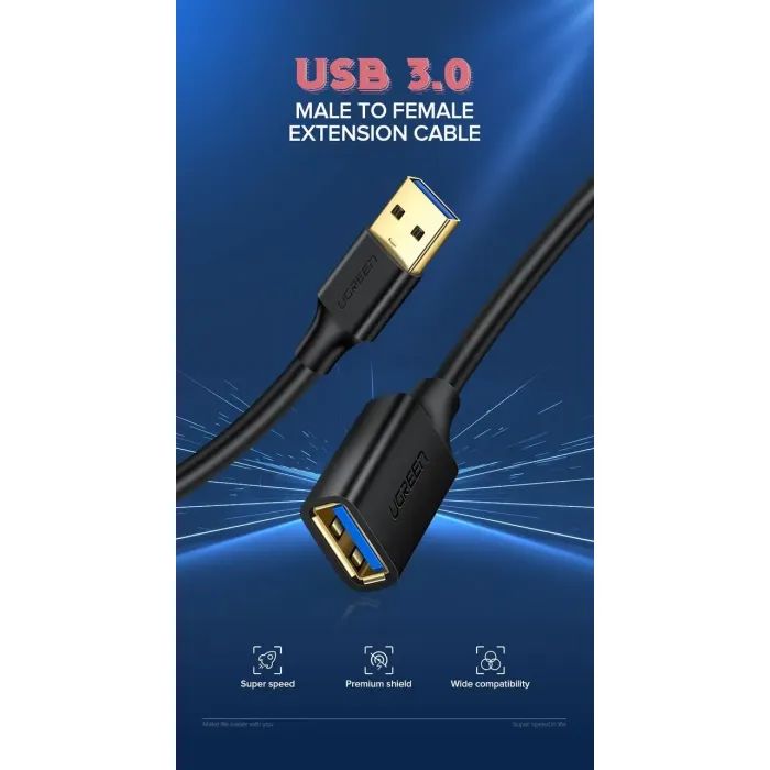 Дата кабель USB 3.0 AM/AF 0.5m US129 black Ugreen (30125) изображение 2