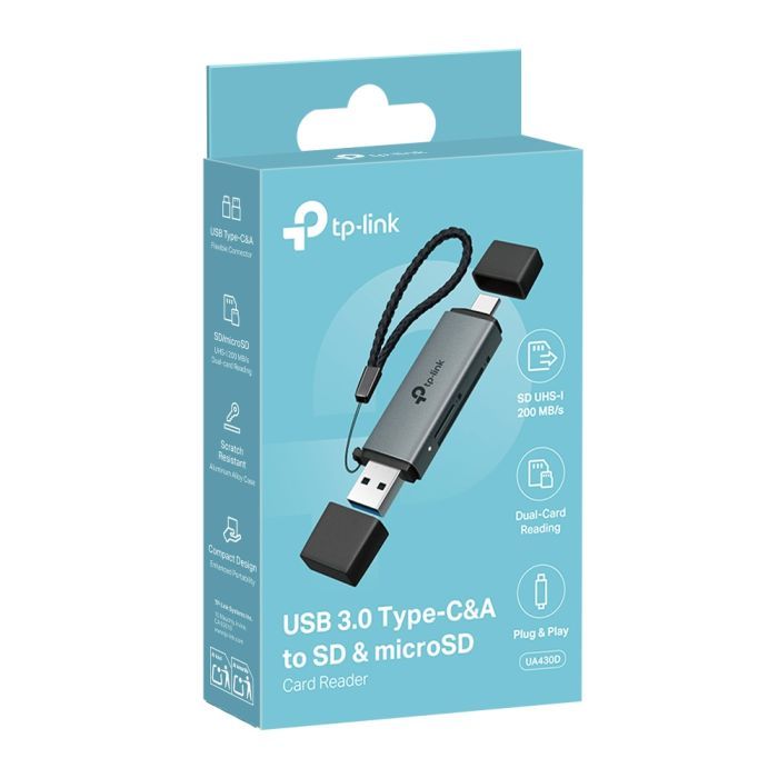 Зчитувач флеш-карт TP-Link USB-C + USB 2.0 SD + TF silver (UA430D) зображення 3
