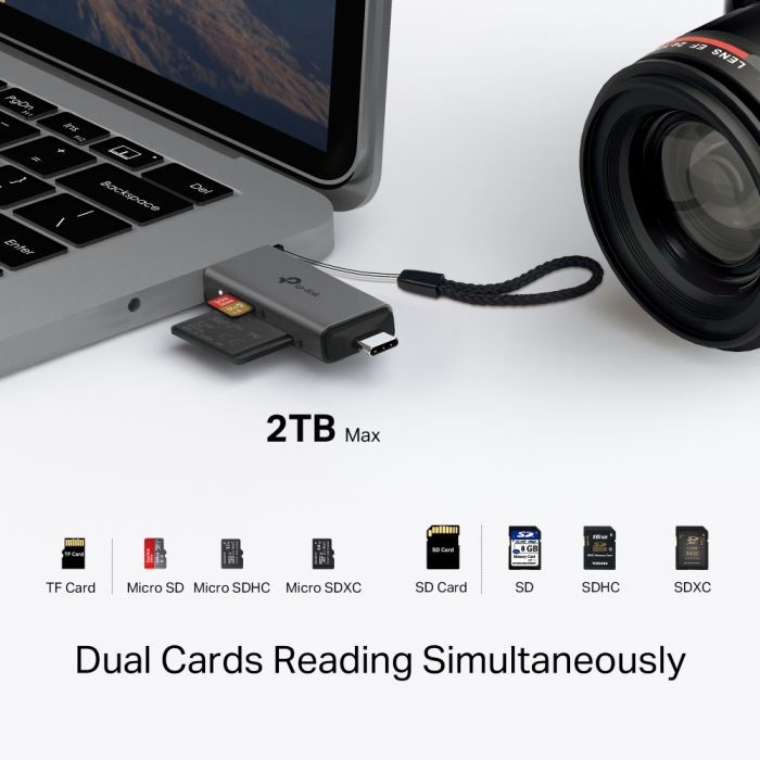 Зчитувач флеш-карт TP-Link USB-C + USB 2.0 SD + TF silver (UA430D) зображення 7