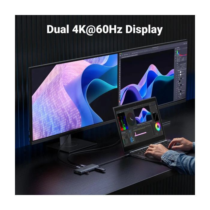 Порт-реплікатор Ugreen Dock CM639 USB3.2 Type-C --> HDMIx2, 60Hz/2xUSB-A/2xUSB-C 3.2/ RJ45/SD/TF/PD 100W (45380) зображення 4