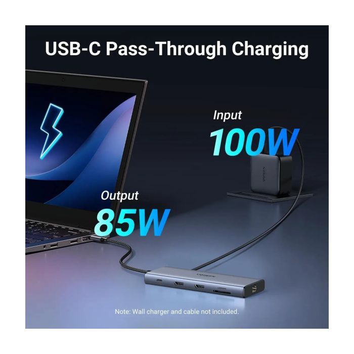 Порт-реплікатор Ugreen Dock CM639 USB3.2 Type-C --> HDMIx2, 60Hz/2xUSB-A/2xUSB-C 3.2/ RJ45/SD/TF/PD 100W (45380) зображення 5
