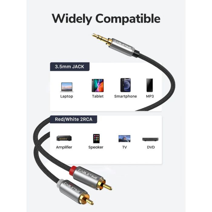 Кабель мультимедійний 3.5mm M to 2xRCA M 3.0m Cabletime (CA914067) зображення 3
