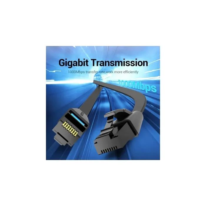 Патч-корд 1m UTP cat 6 RJ-45 flat black Vention (IBABF) зображення 2