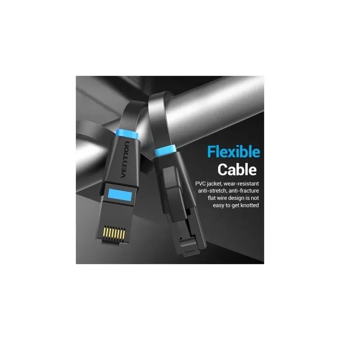 Патч-корд 1m UTP cat 6 RJ-45 flat black Vention (IBABF) зображення 6