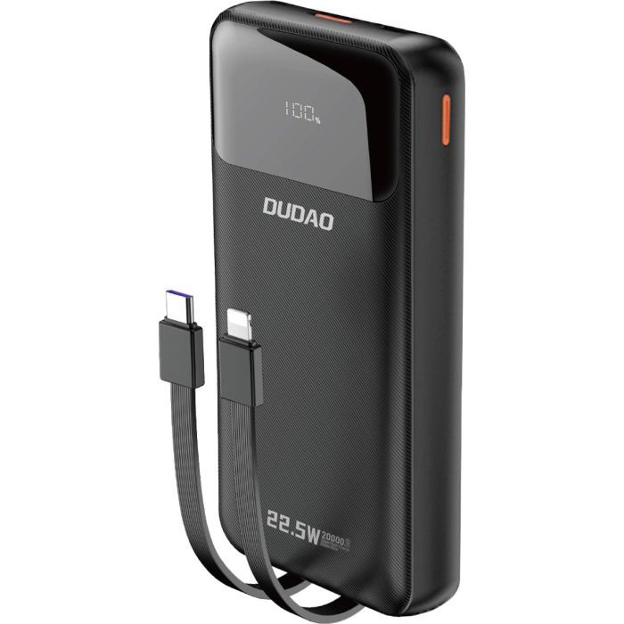 Батарея универсальная Dudao K15Pro 20000mAh PD/22.5W, QC, with built-in cables, Black (6977196682430)