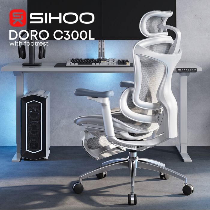 Офисное кресло Sihoo с подставкой для ног DORO C300L Mesh Black с подставкой для ног (DORO-C300L-A3-101-JT) изображение 8