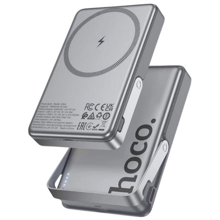 Батарея универсальная HOCO 10000mAh Sunlight PD/20W Magnetic with stand Metal Grey (Q36A / 714987)