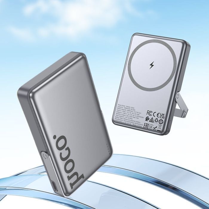 Батарея универсальная HOCO 10000mAh Sunlight PD/20W Magnetic with stand Metal Grey (Q36A / 714987) изображение 7