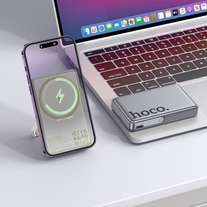 Батарея универсальная HOCO 10000mAh Sunlight PD/20W Magnetic with stand Metal Grey (Q36A / 714987) изображение 8