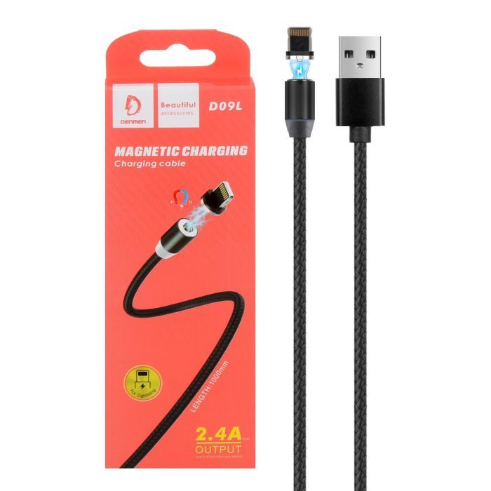 Дата кабель USB 2.0 AM to Lightning magnetic black Denmen (DN-D09L-BK) изображение 2