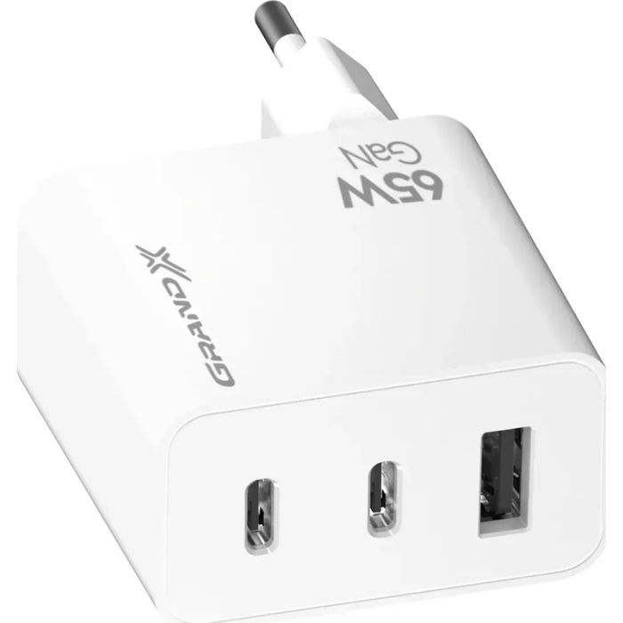 Зарядное устройство Grand-X GaN 2xUSB-C + 1xUSB 65W PD3.0 QC4.0 AFC SCP FCP white (CH-990W) изображение 2