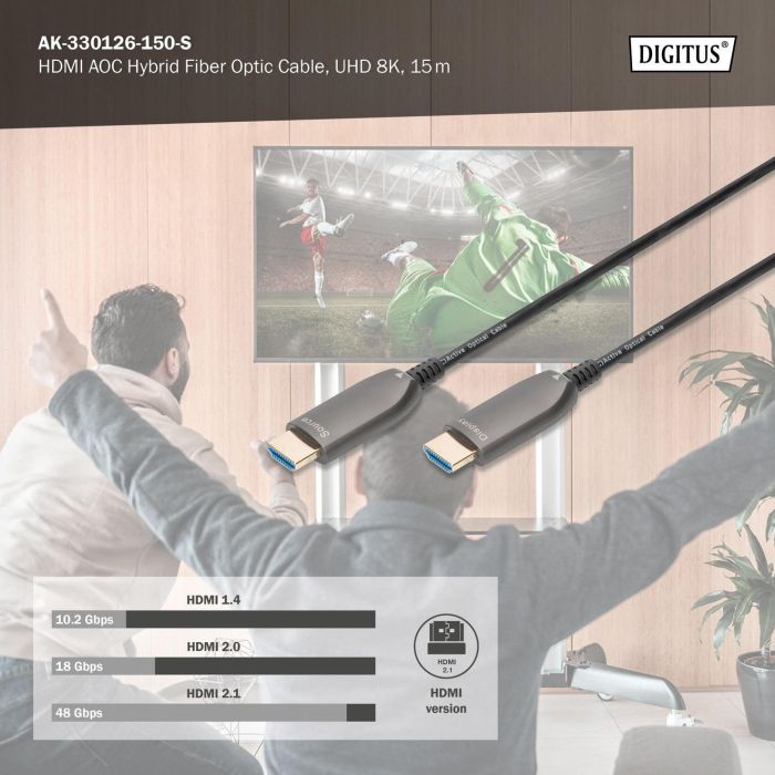 Кабель мультимедийный HDMI M to HDMI M 20m 8K AOC hybrid-fiber black Digitus (AK-330126-200-S) изображение 6