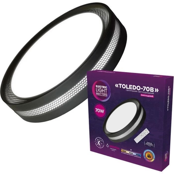 Светильник ELM TOLEDO - 70 (+пульт) 3000-6000 чорний (26-0137)