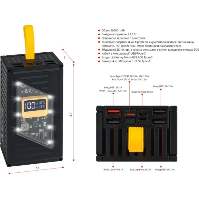 Батарея универсальная AURA NRG-P30 30000mAh 22.5W Black (PBANRG-P30B) изображение 4