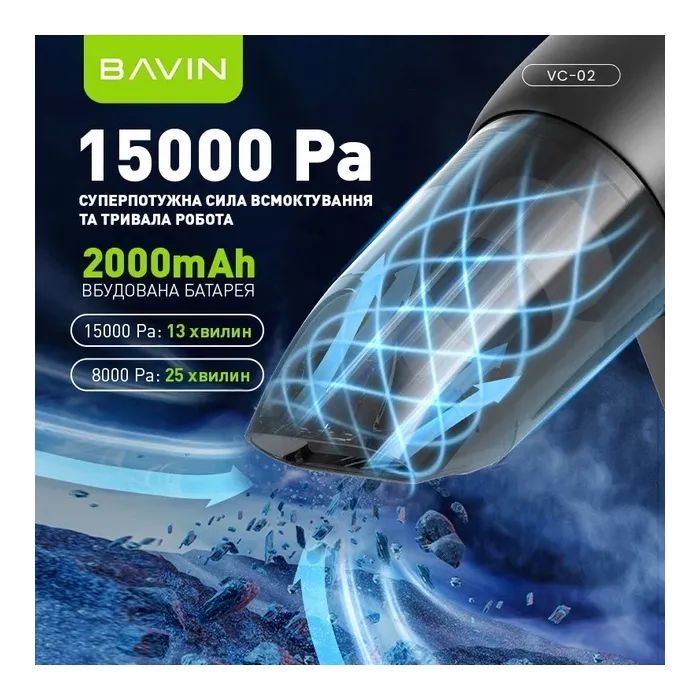 Пылесос BAVIN VC-02 15000Pa 2000 mAh Black (Z-VC02 BK) изображение 2
