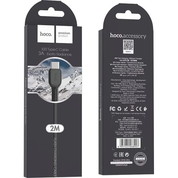 Дата кабель USB 2.0 AM to USB-C 2.0m 3A X20 black HOCO (6957531068907) изображение 7