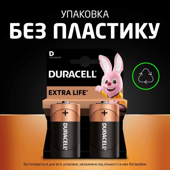 Батарейка Duracell D LR20 лужна 2шт. в упаковці (81545439/5005987/5014435) зображення 7