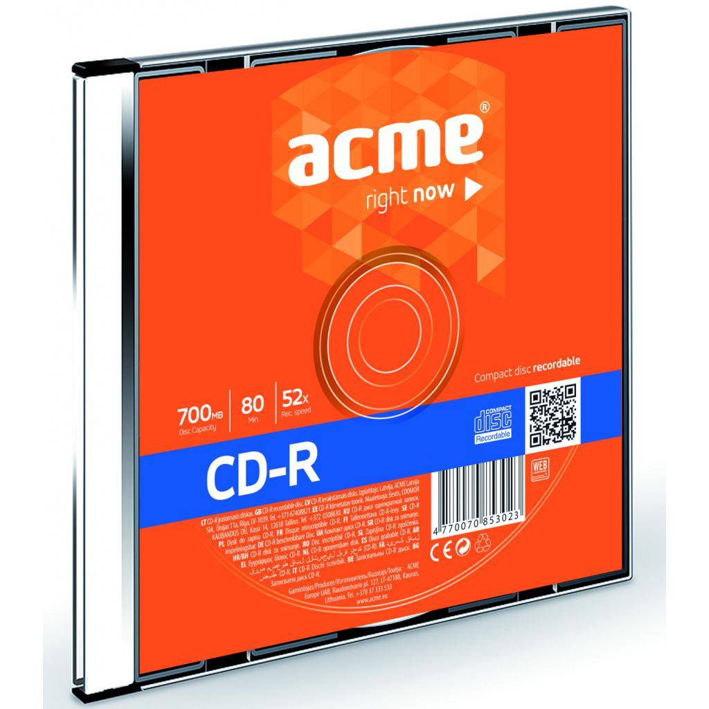 Диск CD ACME 700Mb 52x single slim box 1шт (4770070853023-поштучно)