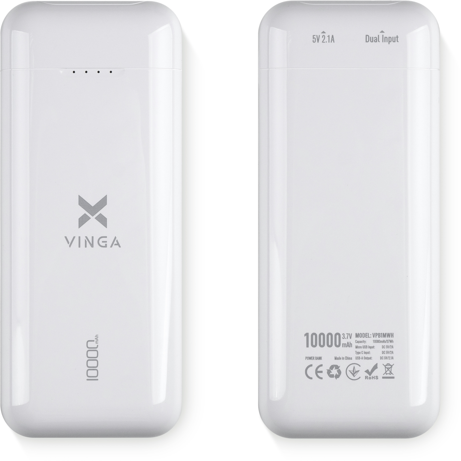 Батарея універсальна Vinga 10000 mAh glossy white (VPB1MWH) зображення 8