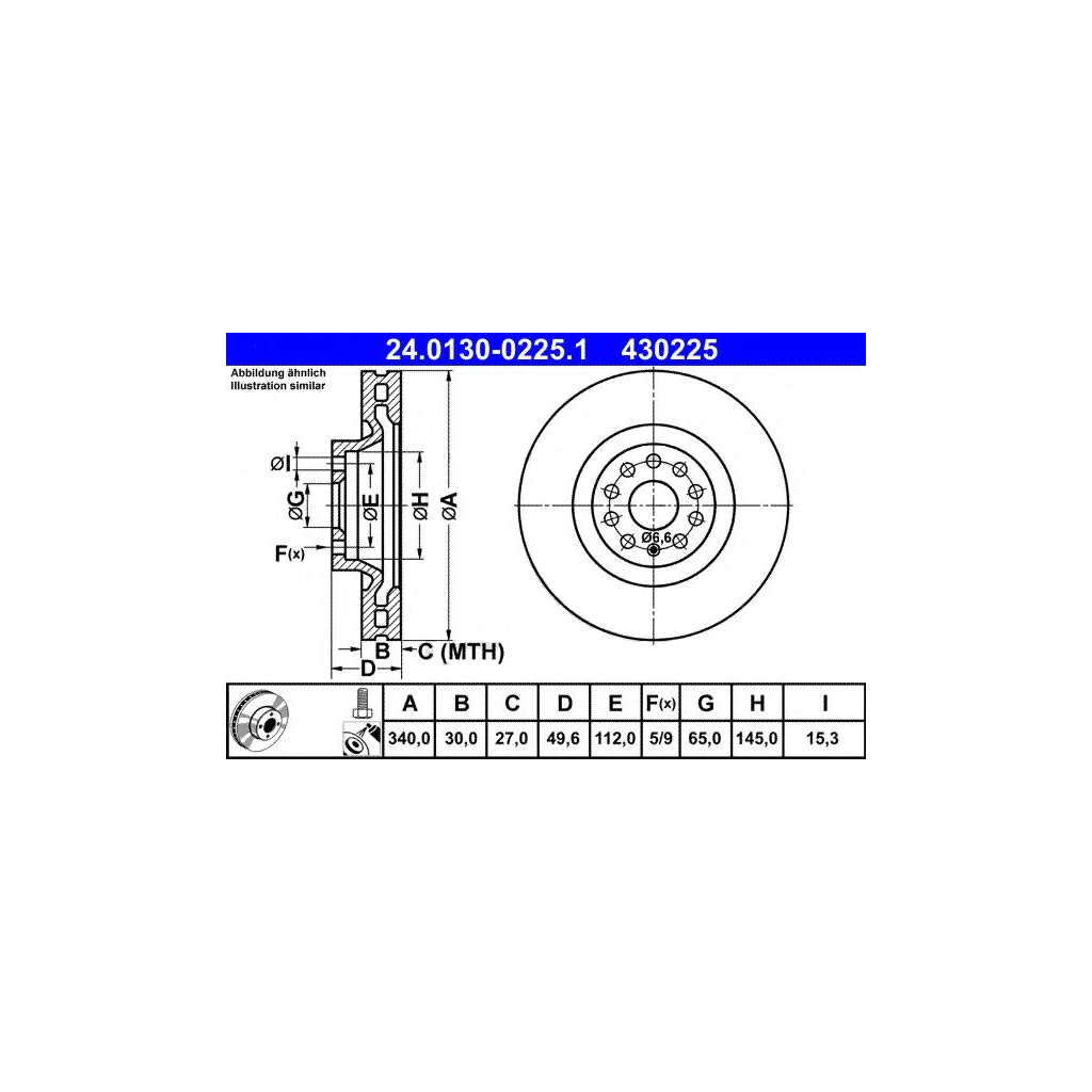 Гальмівний диск ATE 24-0130-0225-1-02 зображення 2